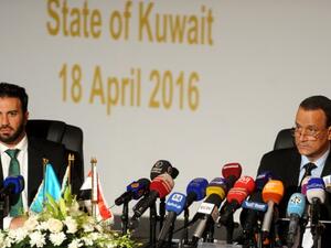 UN spokesman Charbel Raji and The UN special envoy for Yemen Ismail Ould Cheikh Ahmed at a press conference in Kuwait city on August 6,2016. (AFP/Yasser al-Zayyat) UN spokesman Charbel Raji and The UN special envoy for Yemen Ismail Ould Cheikh Ahmed at a press conference in Kuwait city on August 6,2016. (AFP/Yasser al-Zayyat)