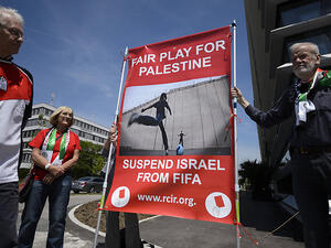Protesters in Zurich call for Israel's suspension from FIFA. (AFP/File)