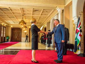 Jordan's King Abdullah II receiving the credentials of the newly-appointed Ambassador of the Federal Republic of Germany to Jordan, Ms. Birgitta Maria Siefker-Eberle. (German Jordanian University)