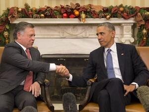 The meeting on Wednesday also hopes to further bolster the strategic partnership between the US and Jordan. (AFP/Saul Loeb)