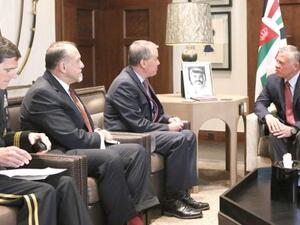King Abdullah meets with US Undersecretary of Defence for Policy John C. Rood and Gen. Joseph Votel, commander of the US Central Command, in Amman on June 20, 2018. (JT)