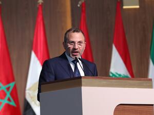 Lebanon's foreign minister, Gibran Bassil, addresses a news conference at the end of a regional economic summit in Beirut. (AFP/ File)