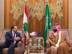 Crown Prince Mohammed bin Salman meeting with Lebanese premier Saad Hariri in Riyadh, earlier this year (AFP)