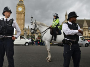 British police stand guard outside the Houses of Parliament in London. (AFP/File Photo)