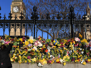 Three people on the bridge died after being hit by the speeding car, then the attacker leapt out and fatally stabbed a police officer just inside the gates of the Houses of Parliament before being shot dead. (AFP)