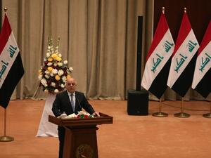 Iraqi Prime Minister Haider al-Abadi speaks during a parliament meeting in the capital Baghdad on September 3, 2018. 
SABAH ARAR / AFP
