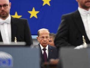 Lebanese President Michel Aoun arrives to deliver a speech during a plenary session at the European Parliament on September 11, 2018 in Strasbourg, eastern France. 
FREDERICK FLORIN / AFP