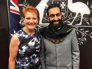 Imam Tawhidi with the Australian right-wing senator, Pauline Hanson. (Facebook/Imam Tawhidi)