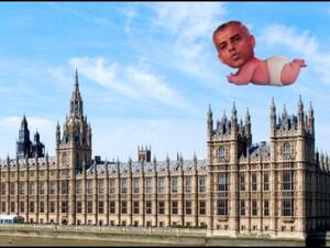 'Baby Khan' balloon fly over London to demonstrate 'Baby Trump' balloon that was approved by London's mayor, Sadiq Khan. (Twitter)