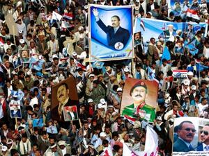 Thousands gathered in Yemen's capital Sanaa to protest the Saudi airstrikes, at an earlier protest in March 2016. (AFP/File)
