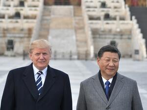 US President Donald Trump, and Chinese President Xi Jinping pose at the Forbidden City in Beijing. (Jim WATSON / AFP)