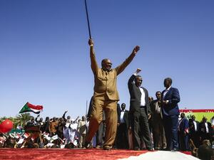 Sudan's President Omar al-Bashir appears during a rally with his supporters in the Green Square in the capital Khartoum on January 9, 2019. (ASHRAF SHAZLY / AFP)