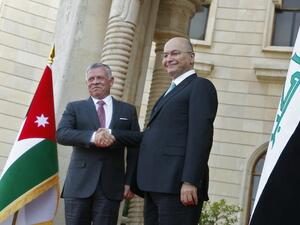 Iraqi President Barham Saleh (R), receives Jordan's King Abdullah II in the capital Baghdad on January 14, 2019, in the monarch's first trip to Iraq in more than a decade.(AFP/ File)
