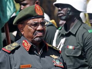 Sudanese President Omar al-Bashir arrives to address members of the Popular Defence Force (PDF), a paramilitary group, in the capital Khartoum on February 12, 2019. (AFP)