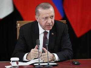 Turkish President Recep Tayyip Erdogan attends a joint press conference with Russian and Iranian presidents . (AFP/ File Photo)