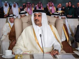 Qatar's Emir Sheikh Tamim bin Hamad Al-Thani attends the opening session of the 30th Arab League summit in the Tunisian capital Tunis on March 31, 2019. (FETHI BELAID / POOL / AFP)