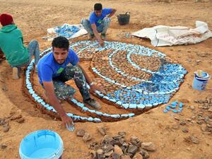 An ‘Azraq mosaic’, created by London-based Artmongers and local artists can be seen (Photo courtesy of Artmongers)