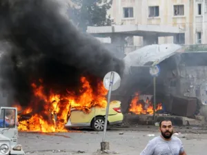 A car in flames at the scene of bombings in the Syrian city of Tartus, northwest of Damascus in 2016. (AFP/File)