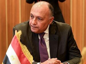 Egyptian Foreign Minister Sameh Shoukry attends a meeting with his Algerian and Tunisian counterparts. (AFP Photo)