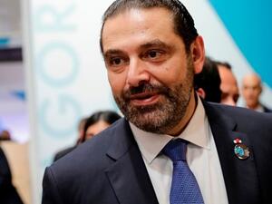 Prime Minister-designate Saad Hariri gestures during the Paris Peace Forum at the Villette Conference Hall in Paris, Nov. 11, 2018. (AFP/Pool/Thomas Samson)
