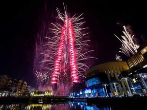 Fireworks explode from the Burj Khalifa, the world's tallest tower, in Dubai. (AFP)