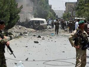 Afghan security forces stand alert at the site of a bomb blast in Kabul in 2015. (AFP)
