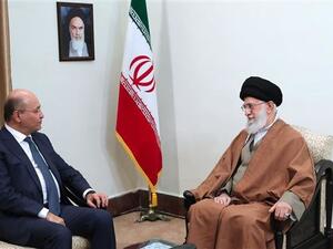Leader of the Islamic Revolution Ayatollah Seyyed Ali Khamenei (R) and Iraqi President Barham Salih. (khamenei.ir)