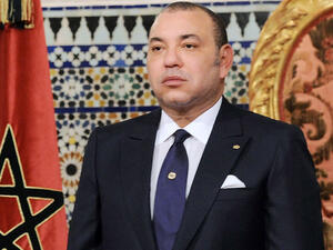 Morocco’s King Mohammed VI giving a speech to mark the 60th anniversary of the People and the King’s Revolution in Rabat. (AFP/File)