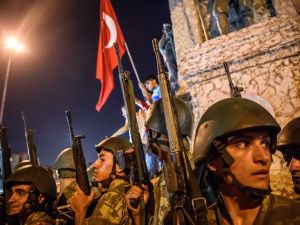 Turkish solders stay at Taksim square as people protest against the military coup in Istanbul. (AFP/File)