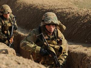 A file photo taken on November 14, 2014 shows Armenian and Karabakh armed forces holding joint military exercises at a training ground near the town of Tigranakert in Nagorno-Karabakh. (AFP/File)