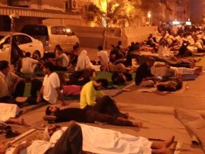 This picture tweeted by Bahrain's leading human rights activist Nabeel Rajab shows protesters spending the night outside Sheikh Isa Qassim's home in Diraz, Bahrain on June 20, 2016. (Twitter)