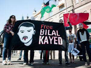 Protesters in The Hague, The Netherlands call for the release of Bilal Kayid on 24th June, 2016. (Courtesy photo)