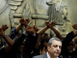 Yehia Kalash, head of Egyptian press syndicate, speaks during a news conference on World Press Freedom Day at the syndicate's headquarters in downtown Cairo May 3, 2016. (Twitter/Ahram)