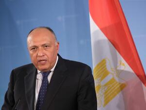 Egyptian Foreign Minister Sameh Shoukry at a press conference in Berlin in January 2016. (AFP/Axel Schmidt)