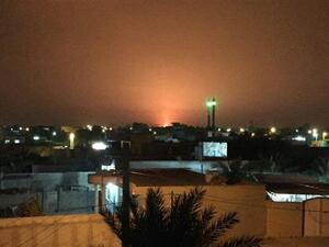 A gas pipeline blast in the southern Iranian port city of Genaveh is seen from a distance of about 30 kilometers in this August 6, 2016 photo. (Twitter/PressTV)