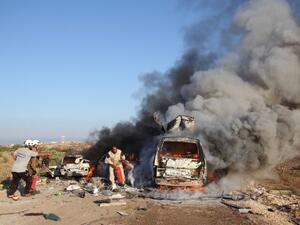 Syrian Civil Defence volunteers search for survivors after people fleeing the town of Souran. (AFP/File)