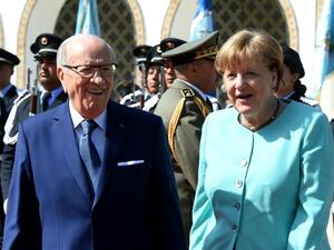 Tunisian President Beji Caid Essebsi and German Chancellor Angela Merkel. (AFP/File)