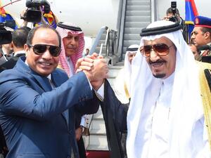 Egyptian President Abdel Fattah al-Sisi (left) sparked protests when he handed over two islands to Riyadh after trade talks with Saudi King Salman in April 2016. (AFP/File)