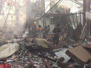 Saudi jets hit a funeral in the south of the Yemeni capital Sana'a on Saturday, October 8, 2016. (Provided by Yemeni media)