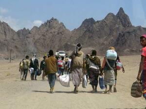 Yemeni conscripts leaving after a suicide bomber killed at least 14 people at the Ras Abbas military camp. (AFP /File)