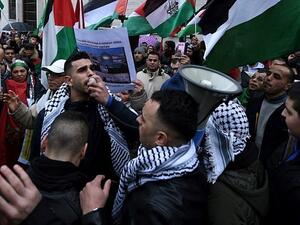 Demonstrators shout slogans and wave Palestinian flags during a demonstration in front of the US Embassy in Rome, December 9, 2017, against US President Donald Trump's recognition of Jerusalem as Israel's capital. (AFP/ File Photo) Demonstrators shout slogans and wave Palestinian flags during a demonstration in front of the US Embassy in Rome, December 9, 2017, against US President Donald Trump's recognition of Jerusalem as Israel's capital. (AFP/ File Photo)