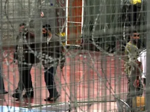 Palestinian prisoners in the yard of Israel's Megiddo prison. (AFP/ Photo)