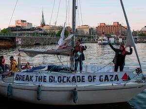 The Palestine with five persons onboard leaving Stockholm with destination Gaza to try to break Israel's blockade on the Strip, May 15, 2018. (AFP Photo)

