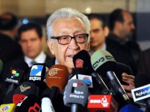 الموفد الدولي الاخضر الابراهيمي في مؤتمر صحافي في دمشق الخميس/ا.ف.ب