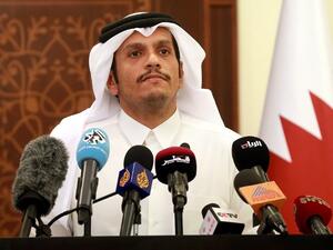 The Qatari foreign minister speaks at a press conference last month (AFP)