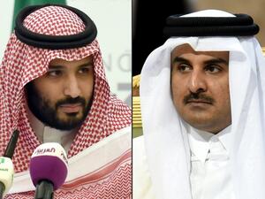 The Saudi Crown Prince and Qatari Emir who spoke on the phone in a breakthrough of the Gulf diplomatic crisis, September 8 2017 (Fayez Nureldine/AFP)