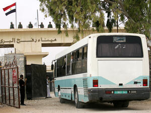 Guards overlook the Rafah border crossing. (AFP/File)