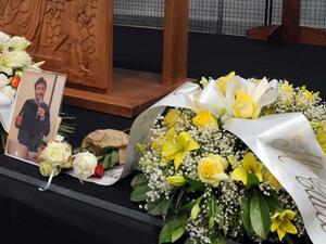 A memorial display at Giulio Regini's funeral in Italy. (AFP/Diego Petrussi)