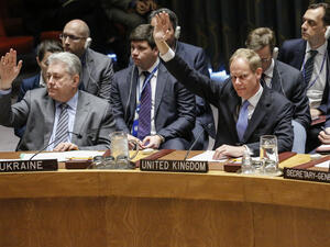 British ambassador Matthew Rycroft called on members to support the resolution condemning the Syrian regime for the use of chemical weapons. (AFP) 