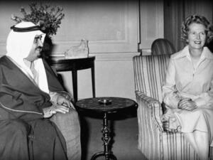 Margaret Thatcher sits down with King Fahd bin Abdul Aziz of Saudi Arabia at 10 Downing Street, London Margaret Thatcher sits down with King Fahd bin Abdul Aziz of Saudi Arabia at 10 Downing Street, London